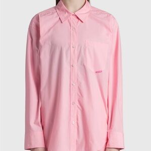 T by Alexander Wang Boyfriend Button Up Shirt Bright Pink Poplin Oversized